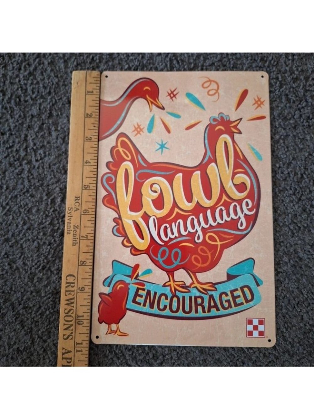 Fowl Language Encouraged Retro Metal Sign Chicken Decor - Picture 3 of 5